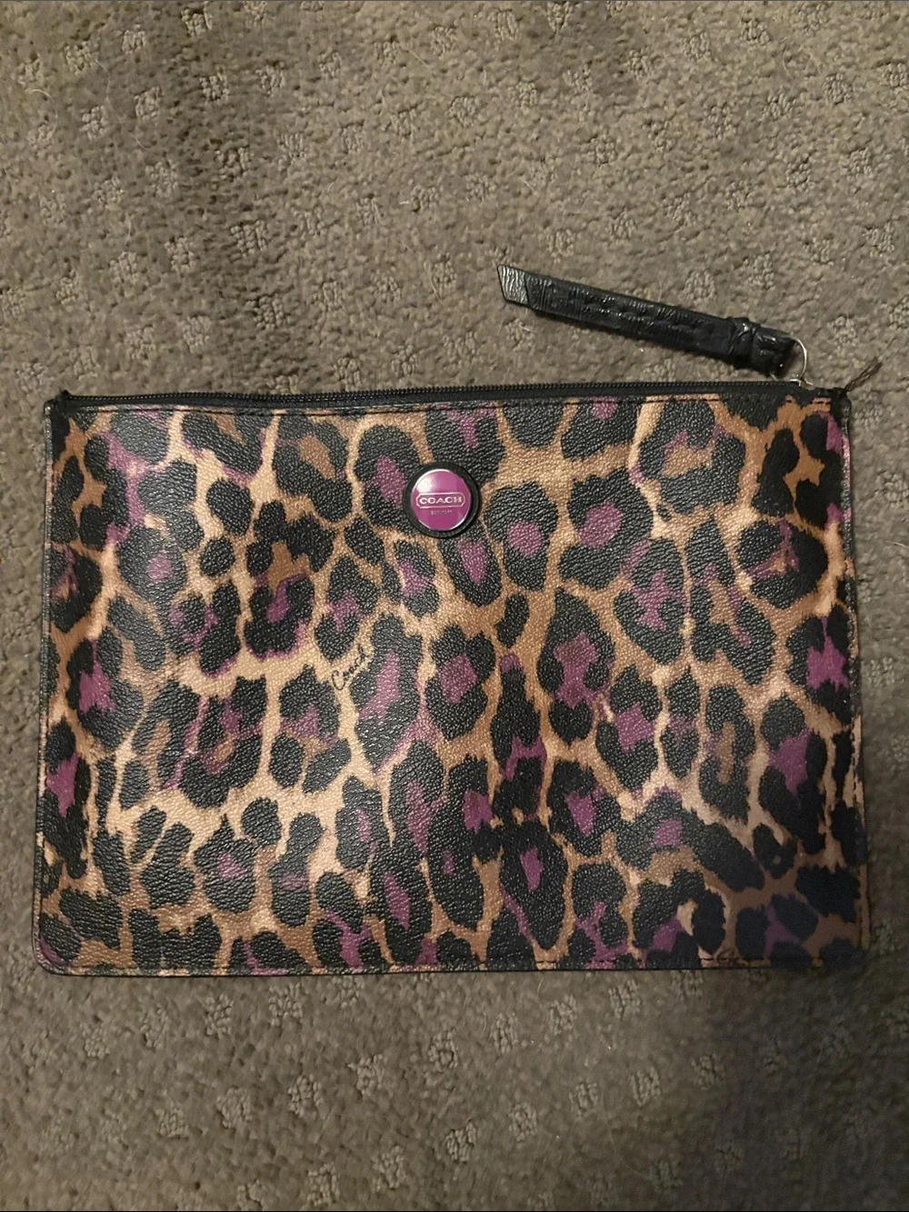 Coach Leopard Print Wristlet Clutch in Brown and Purple